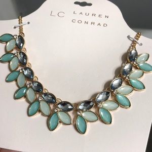 Gold necklace soft green and blue